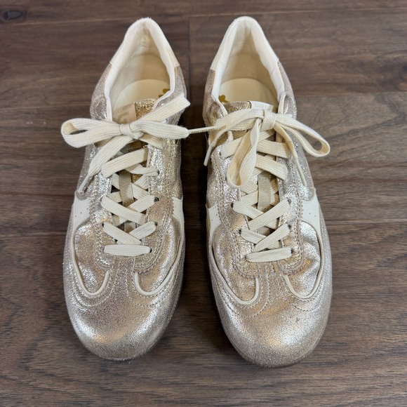 Sam Edelman Gold Metallic Leather Sneaker Women's Fashion Shoes Size 10M - Picture 3 of 7